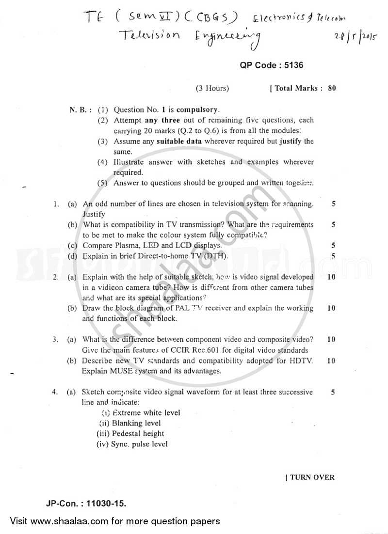 Television Engineering 2014-2015 - B.E. - Semester 6 (TE Third Year) - University of Mumbai question paper with PDF download