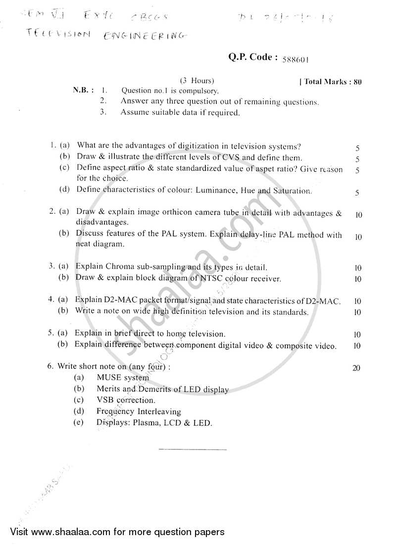 Television Engineering 2015-2016 - B.E. - Semester 6 (TE Third Year) - University of Mumbai question paper with PDF download