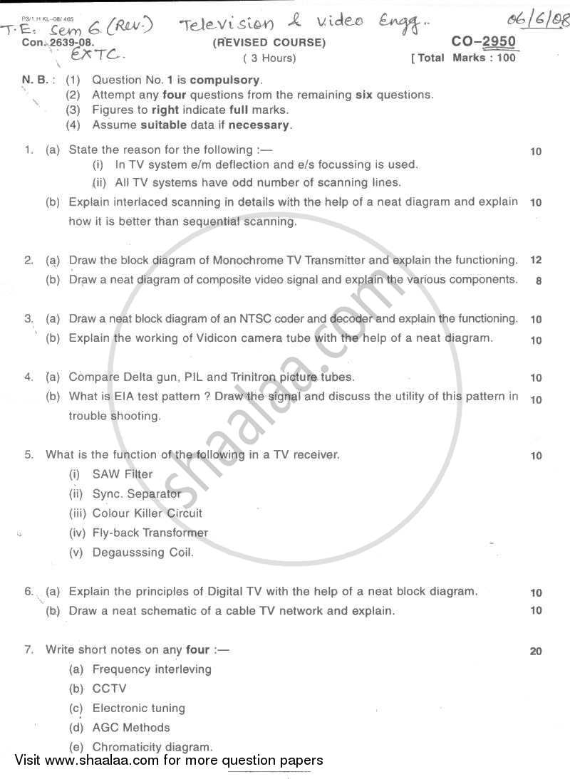 Television and Video Engineering 2007-2008 - B.E. - Semester 6 (TE Third Year) - University of Mumbai question paper with PDF download