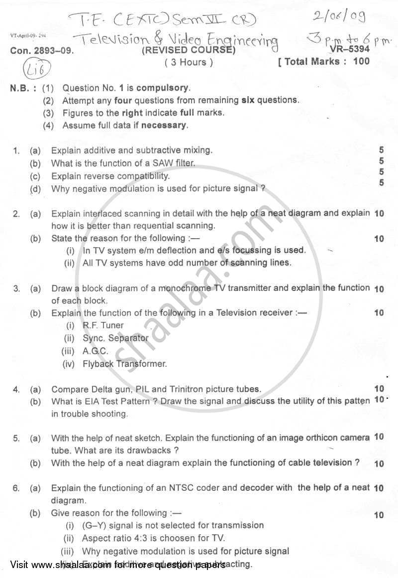 Television and Video Engineering 2008-2009 - B.E. - Semester 6 (TE Third Year) - University of Mumbai question paper with PDF download