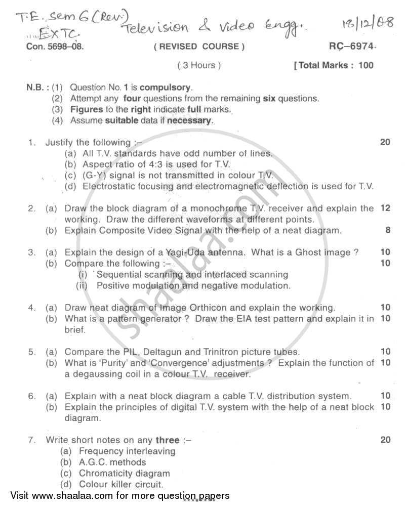 Television and Video Engineering 2008-2009 - B.E. - Semester 6 (TE Third Year) - University of Mumbai question paper with PDF download