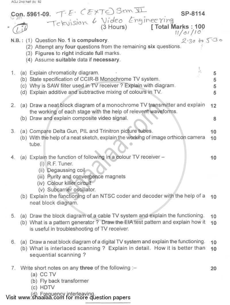 Television and Video Engineering 2009-2010 - B.E. - Semester 6 (TE Third Year) - University of Mumbai question paper with PDF download