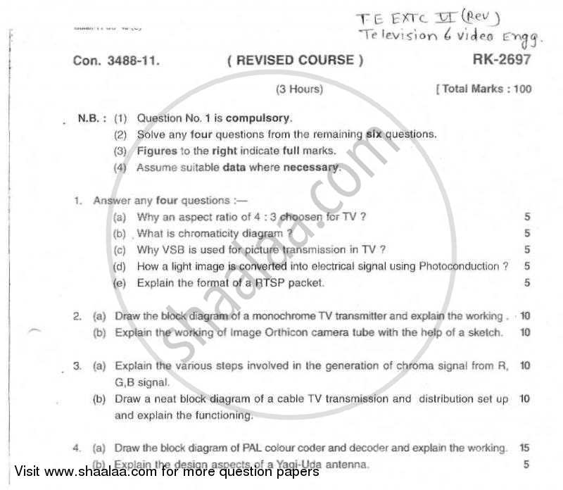 Television and Video Engineering 2010-2011 - B.E. - Semester 6 (TE Third Year) - University of Mumbai question paper with PDF download