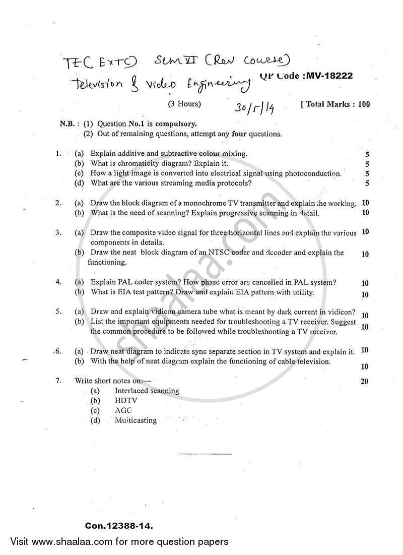 Television and Video Engineering 2013-2014 - B.E. - Semester 6 (TE Third Year) - University of Mumbai question paper with PDF download