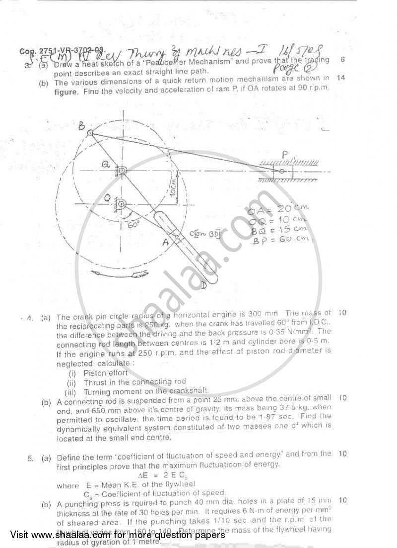 Theory of Machines 1 2008-2009 - B.E. - Semester 4 (SE Second Year) - University of Mumbai question paper with PDF download