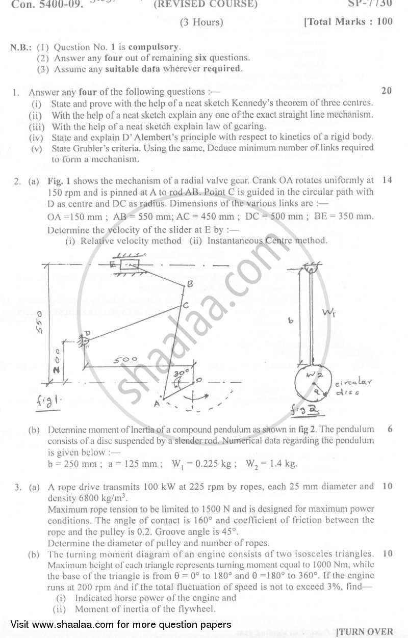 Theory of Machines 1 2009-2010 - B.E. - Semester 4 (SE Second Year) - University of Mumbai question paper with PDF download