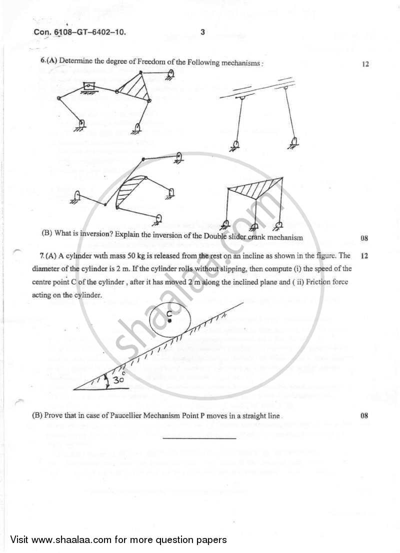 Theory of Machines 1 2010-2011 - B.E. - Semester 4 (SE Second Year) - University of Mumbai question paper with PDF download