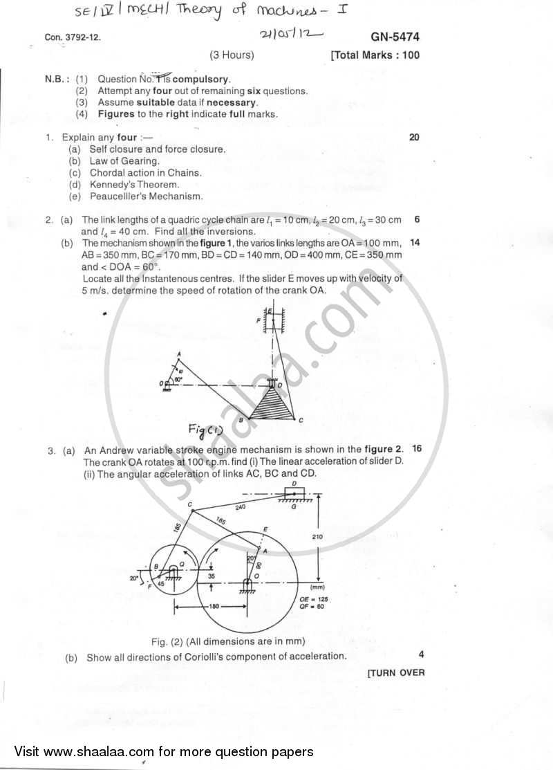 Theory of Machines 1 2011-2012 - B.E. - Semester 4 (SE Second Year) - University of Mumbai question paper with PDF download