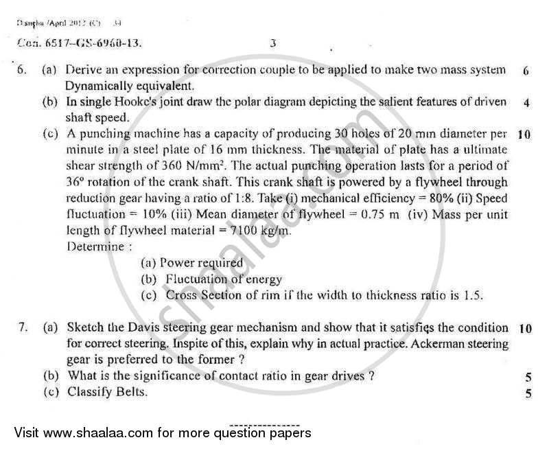 Theory of Machines 1 2012-2013 - B.E. - Semester 4 (SE Second Year) - University of Mumbai question paper with PDF download