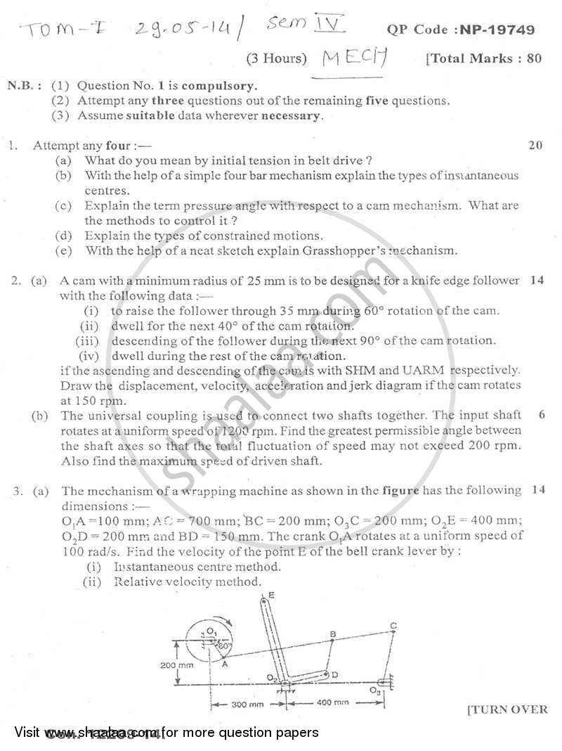 Theory of Machines 1 2013-2014 - B.E. - Semester 4 (SE Second Year) - University of Mumbai question paper with PDF download