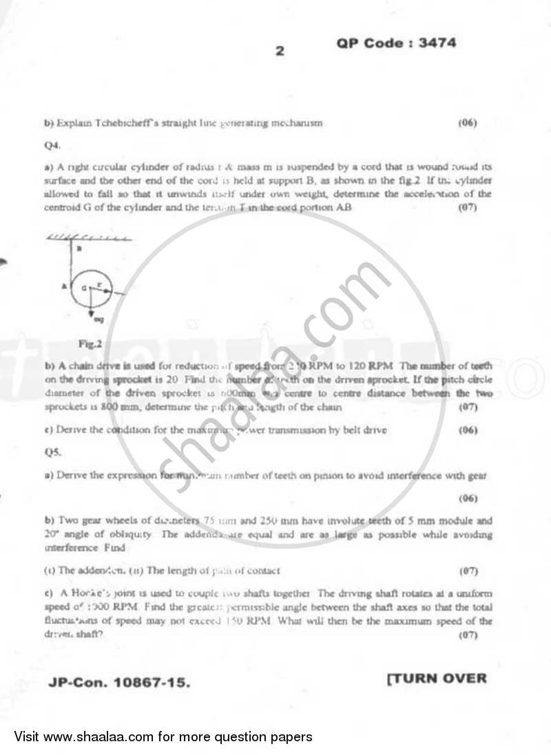 Theory of Machines 1 2014-2015 - B.E. - Semester 4 (SE Second Year) - University of Mumbai question paper with PDF download