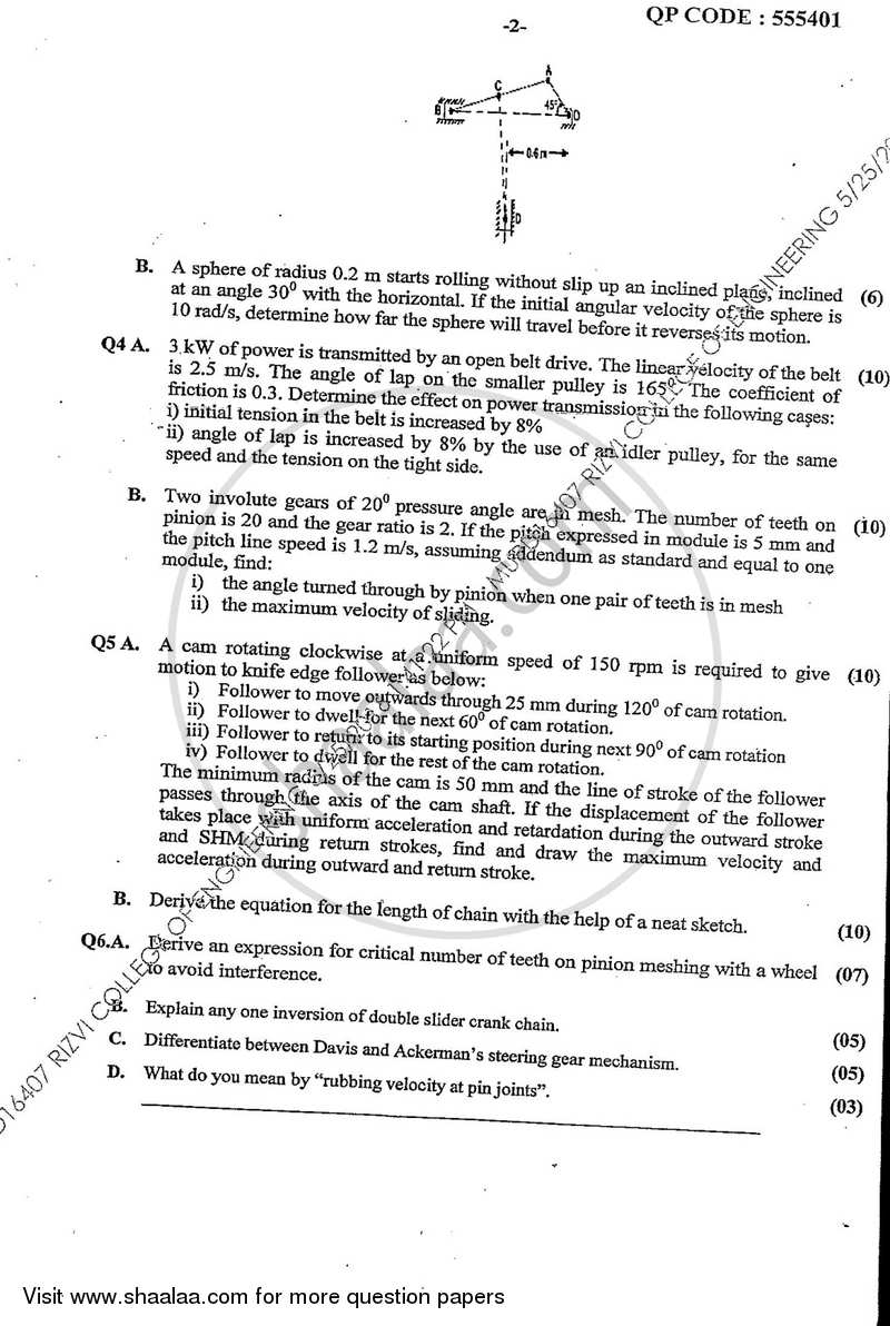 Theory of Machines 1 2015-2016 - B.E. - Semester 4 (SE Second Year) - University of Mumbai question paper with PDF download