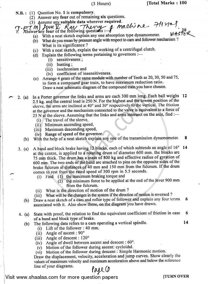 Theory of Machines 2 2009-2010 - B.E. - Semester 5 (TE Third Year) - University of Mumbai question paper with PDF download