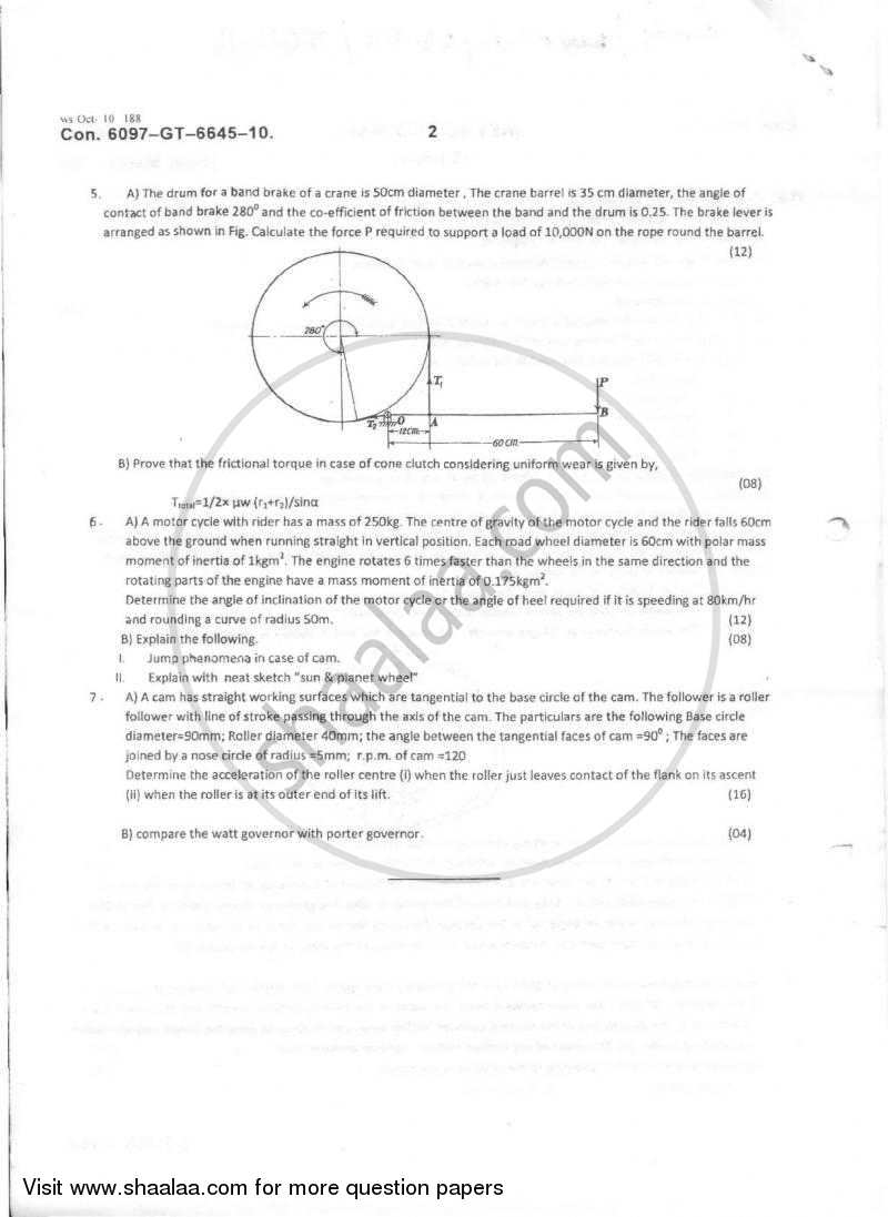 Theory of Machines 2 2010-2011 - B.E. - Semester 5 (TE Third Year) - University of Mumbai question paper with PDF download