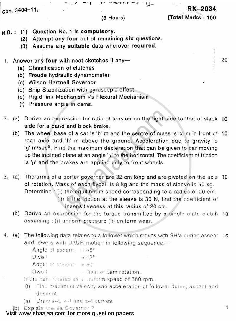 Theory of Machines 2 2010-2011 - B.E. - Semester 5 (TE Third Year) - University of Mumbai question paper with PDF download