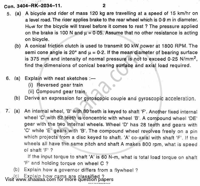 Theory of Machines 2 2010-2011 - B.E. - Semester 5 (TE Third Year) - University of Mumbai question paper with PDF download