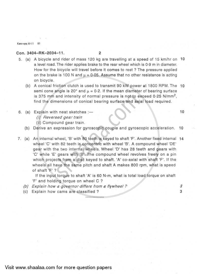 Theory of Machines 2 2010-2011 - B.E. - Semester 5 (TE Third Year) - University of Mumbai question paper with PDF download