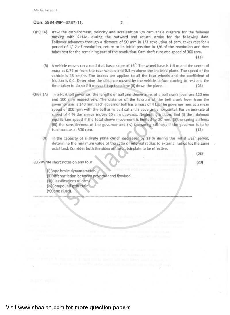 Theory of Machines 2 2011-2012 - B.E. - Semester 5 (TE Third Year) - University of Mumbai question paper with PDF download