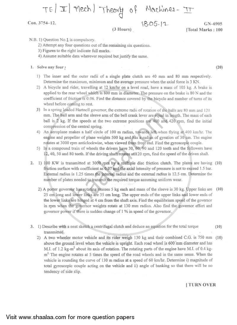 Theory of Machines 2 2011-2012 - B.E. - Semester 5 (TE Third Year) - University of Mumbai question paper with PDF download