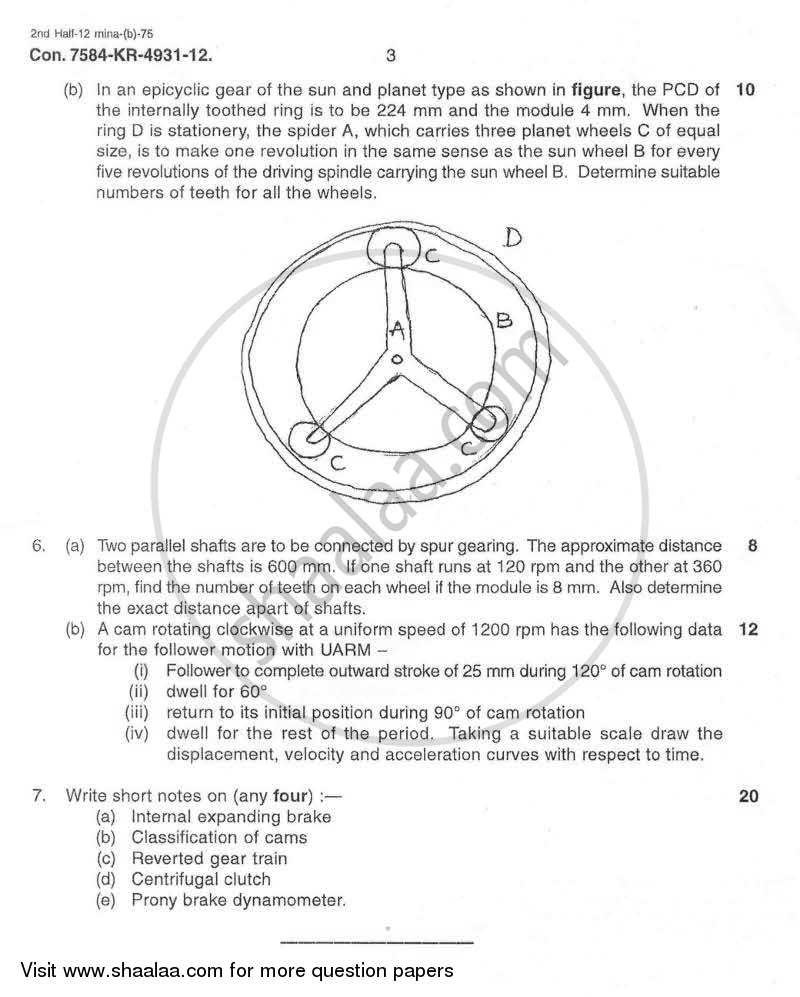 Theory of Machines 2 2012-2013 - B.E. - Semester 5 (TE Third Year) - University of Mumbai question paper with PDF download