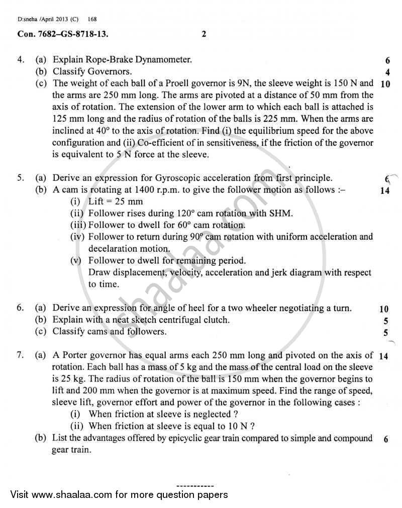 Theory of Machines 2 2012-2013 - B.E. - Semester 5 (TE Third Year) - University of Mumbai question paper with PDF download