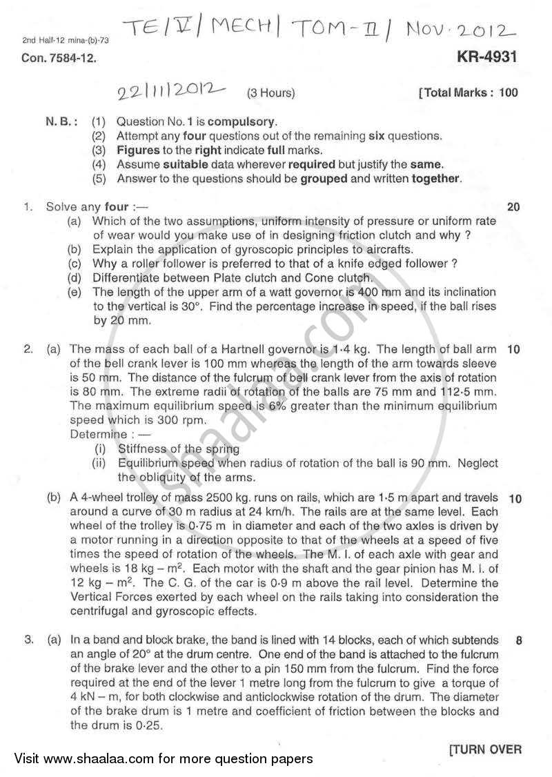 Theory of Machines 2 2012-2013 - B.E. - Semester 5 (TE Third Year) - University of Mumbai question paper with PDF download