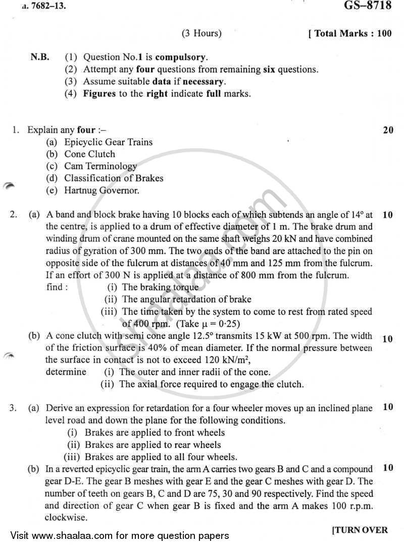 Theory of Machines 2 2012-2013 - B.E. - Semester 5 (TE Third Year) - University of Mumbai question paper with PDF download