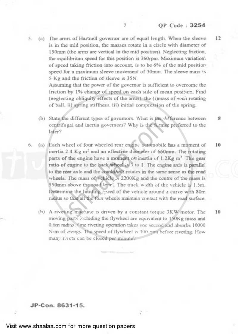 Theory of Machines 2 2014-2015 - B.E. - Semester 5 (TE Third Year) - University of Mumbai question paper with PDF download