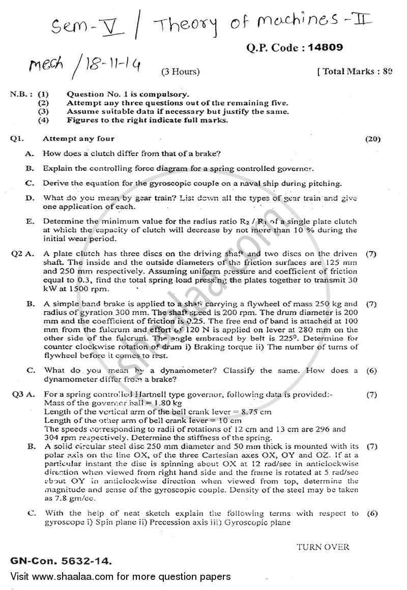 Theory of Machines 2 2014-2015 - B.E. - Semester 5 (TE Third Year) - University of Mumbai question paper with PDF download