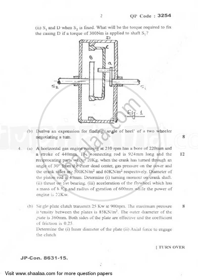 Theory of Machines 2 2014-2015 - B.E. - Semester 5 (TE Third Year) - University of Mumbai question paper with PDF download