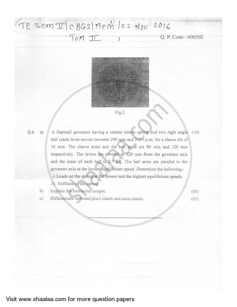 Theory of Machines 2 2016-2017 - B.E. - Semester 5 (TE Third Year) - University of Mumbai question paper with PDF download