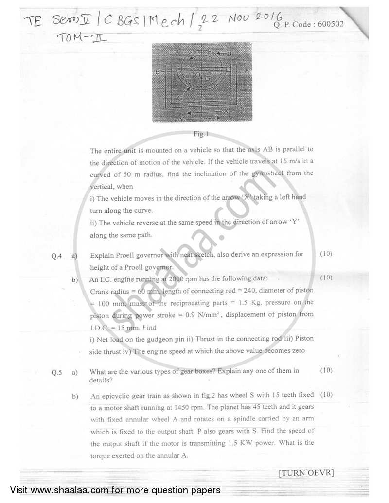 Theory of Machines 2 2016-2017 - B.E. - Semester 5 (TE Third Year) - University of Mumbai question paper with PDF download