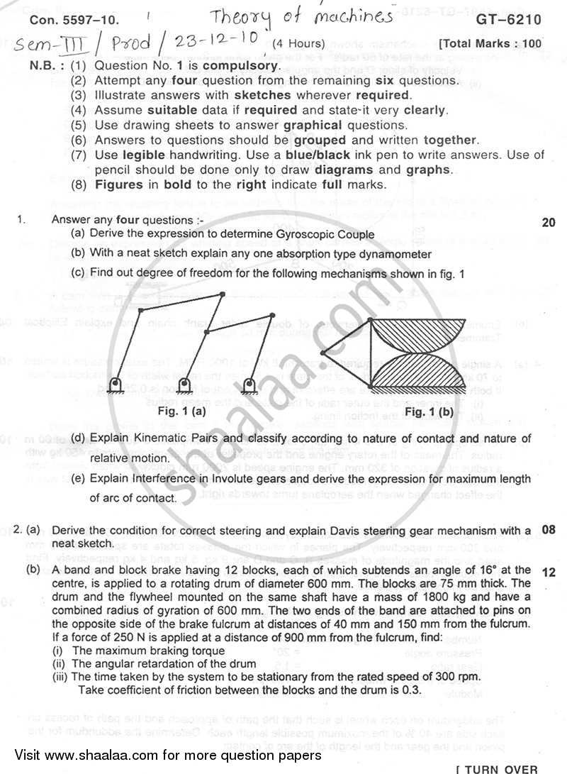 Theory of Machines 2010-2011 - B.E. - Semester 4 (SE Second Year) - University of Mumbai question paper with PDF download