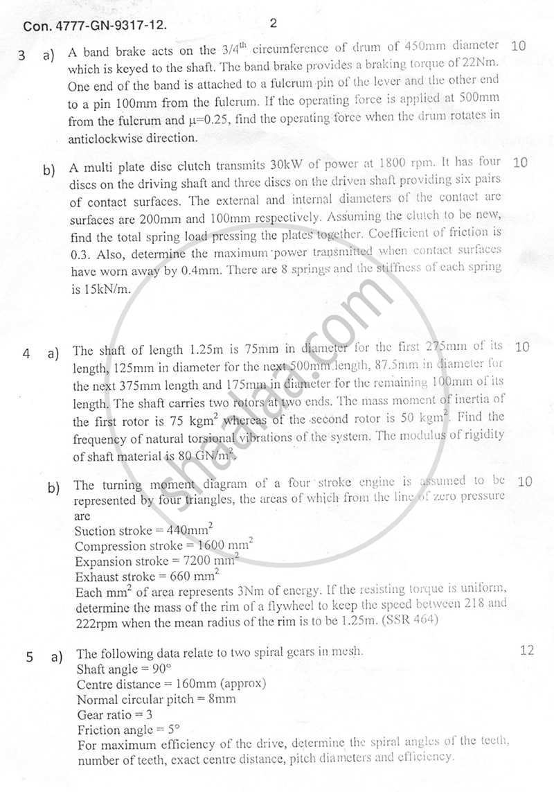 Theory of Machines 2011-2012 - B.E. - Semester 4 (SE Second Year) - University of Mumbai question paper with PDF download