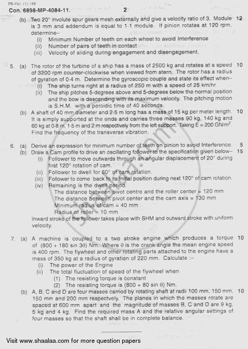 Theory of Machines 2011-2012 - B.E. - Semester 4 (SE Second Year) - University of Mumbai question paper with PDF download