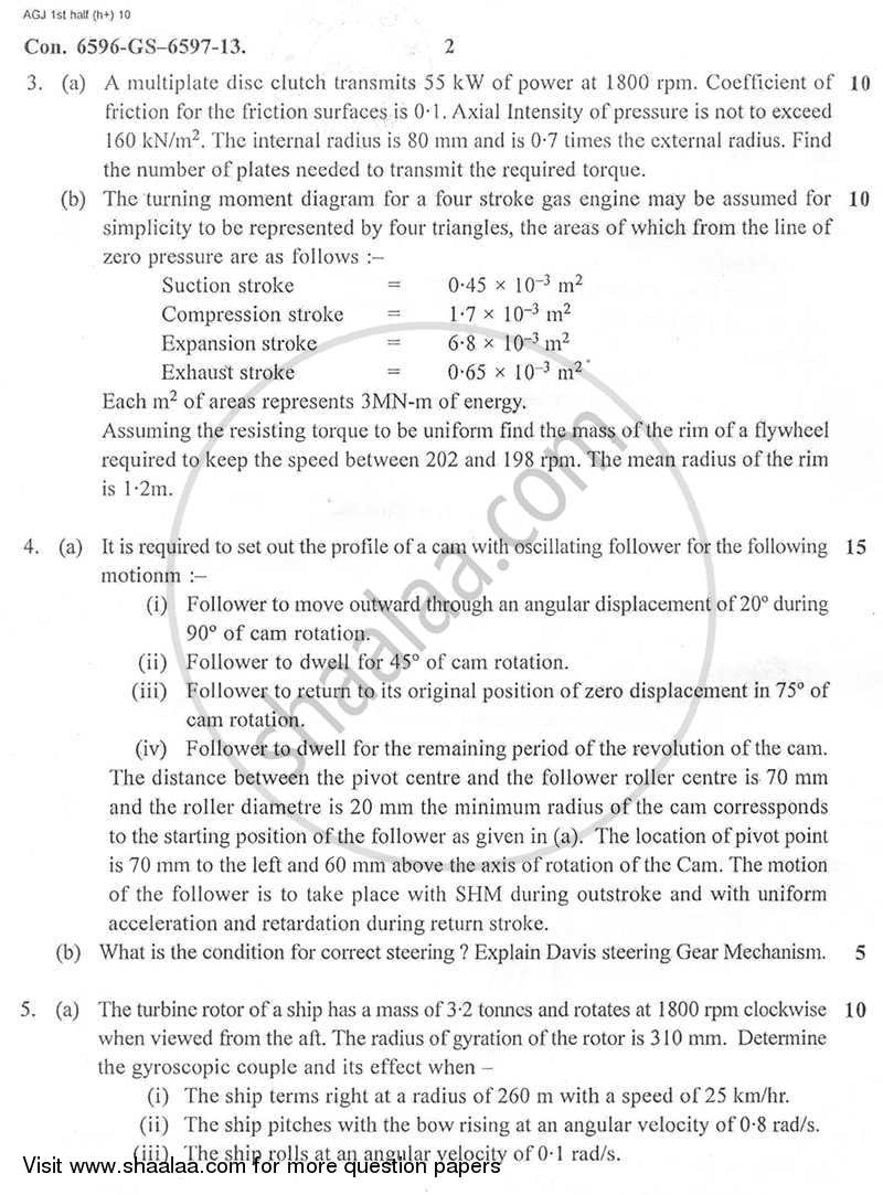 Theory of Machines 2012-2013 - B.E. - Semester 4 (SE Second Year) - University of Mumbai question paper with PDF download