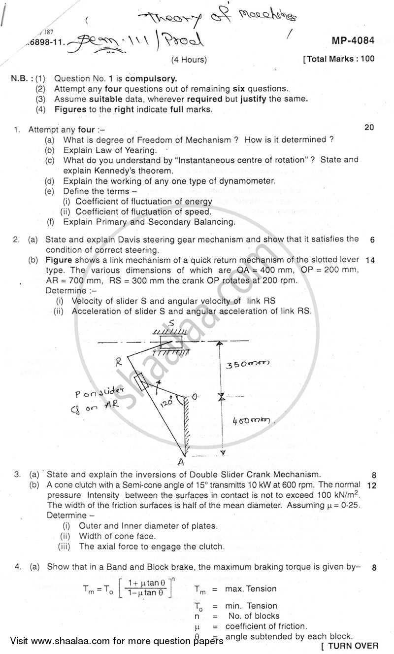 Theory of Machines 2012-2013 - B.E. - Semester 4 (SE Second Year) - University of Mumbai question paper with PDF download