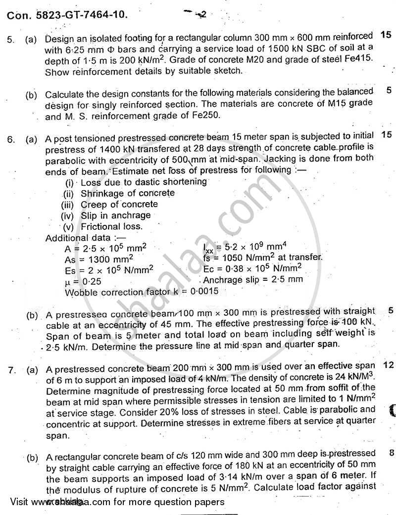 Theory of Reinforced and Prestressed Concrete 2010-2011 - B.E. - Semester 6 (TE Third Year) - University of Mumbai question paper with PDF download