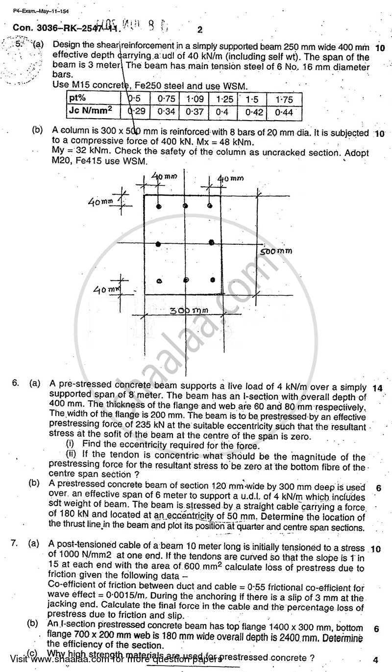 Theory of Reinforced and Prestressed Concrete 2010-2011 - B.E. - Semester 6 (TE Third Year) - University of Mumbai question paper with PDF download