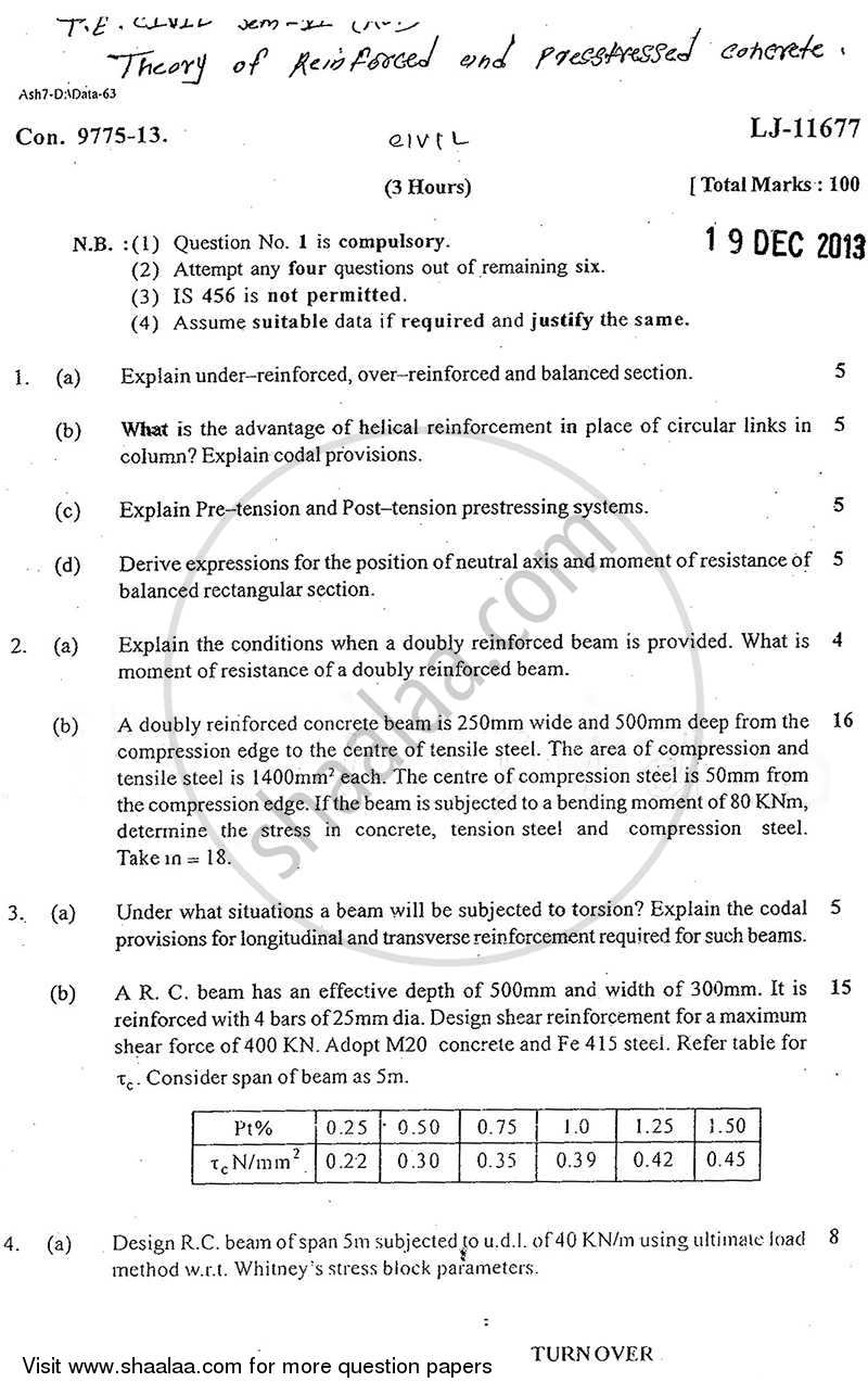 Theory of Reinforced and Prestressed Concrete 2013-2014 - B.E. - Semester 6 (TE Third Year) - University of Mumbai question paper with PDF download
