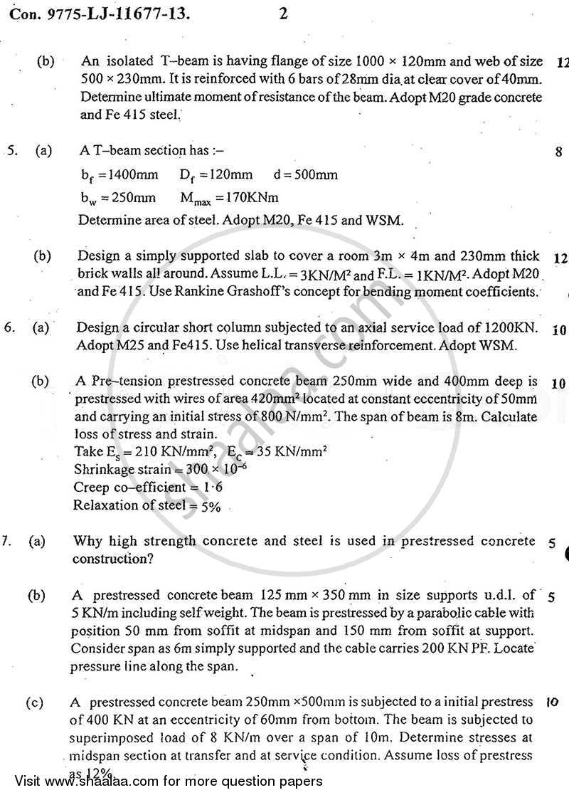 Theory of Reinforced and Prestressed Concrete 2013-2014 - B.E. - Semester 6 (TE Third Year) - University of Mumbai question paper with PDF download