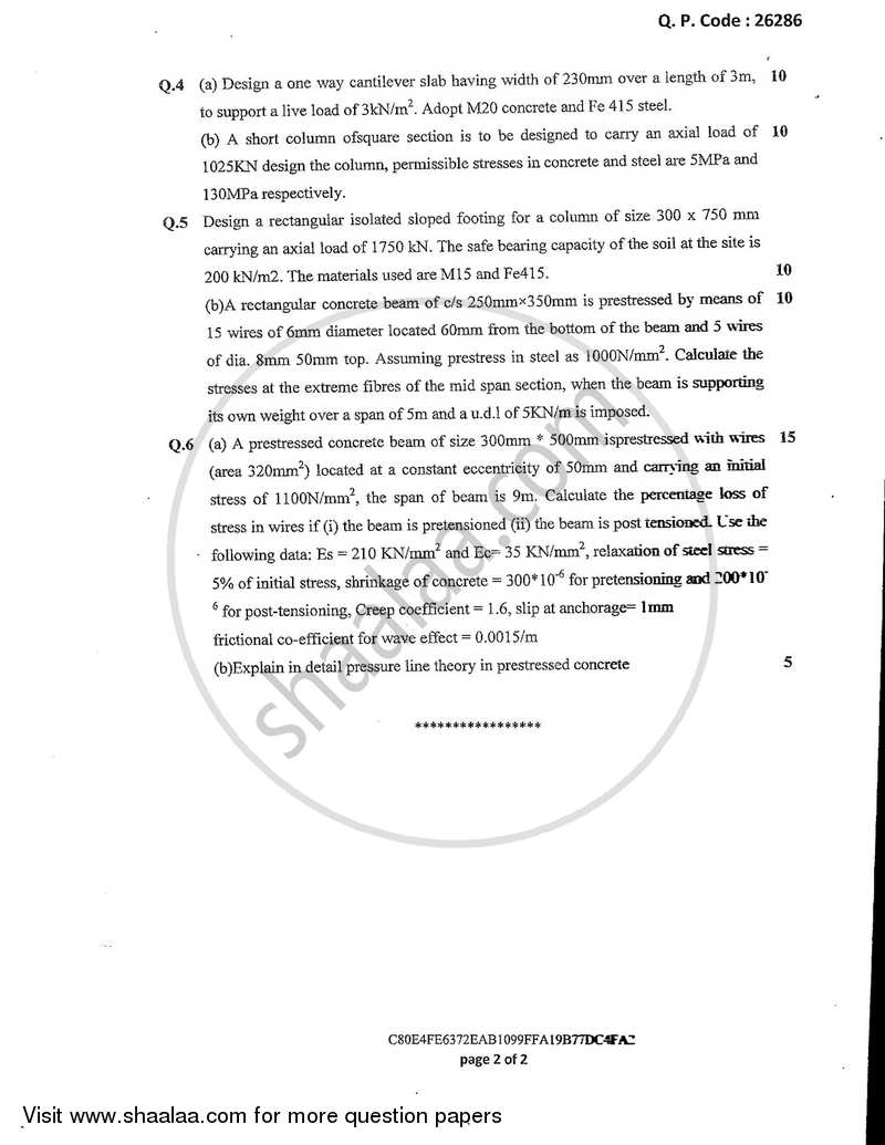 Theory of Reinforced and Prestressed Concrete 2017-2018 - B.E. - Semester 6 (TE Third Year) - University of Mumbai question paper with PDF download