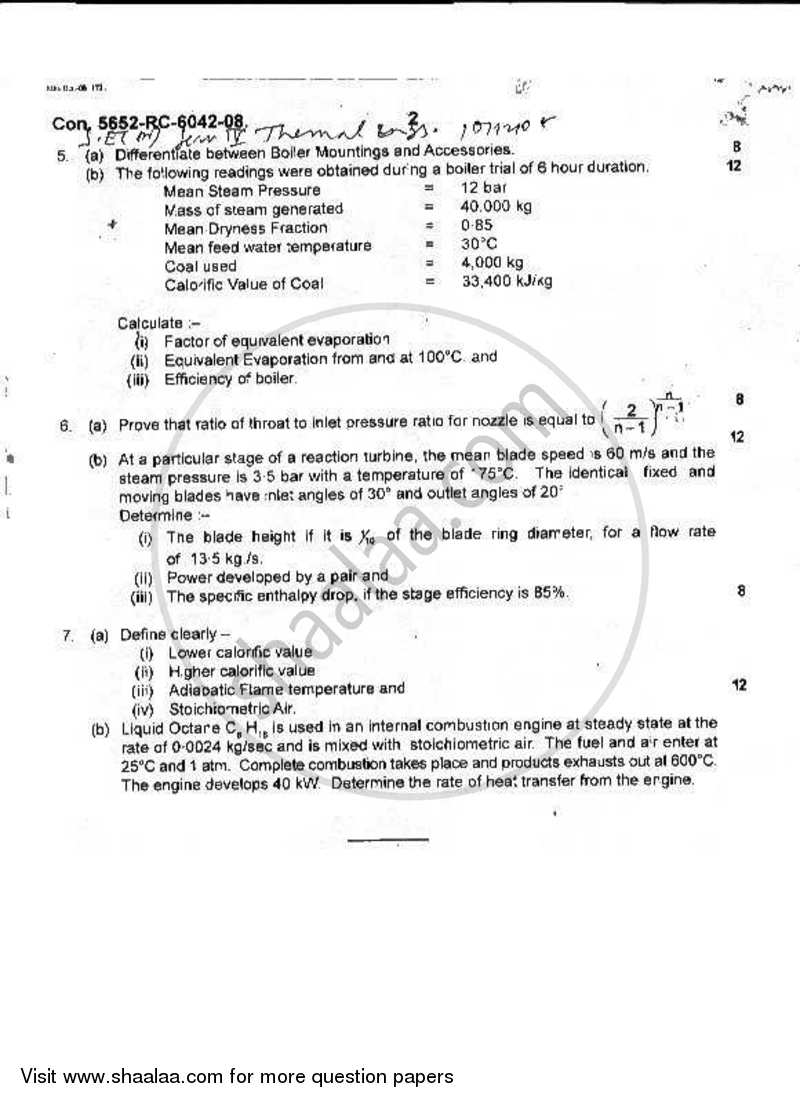 Thermal Engineering 2008-2009 - B.E. - Semester 4 (SE Second Year) - University of Mumbai question paper with PDF download
