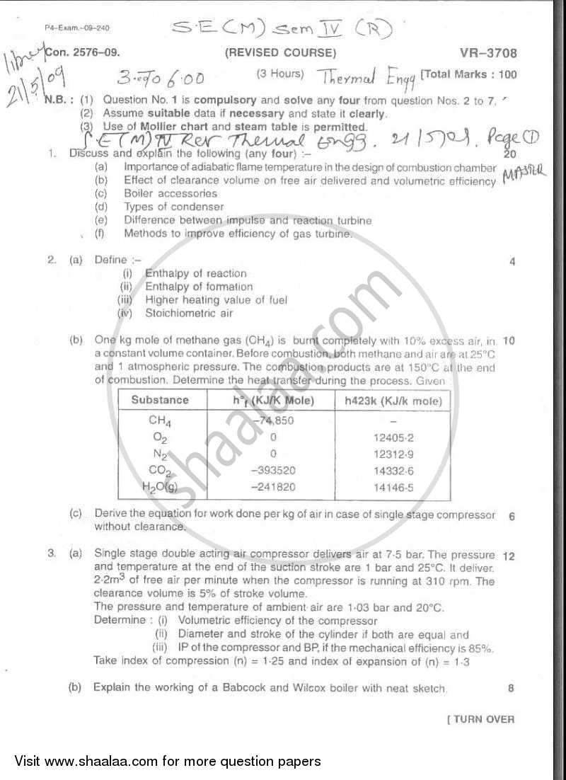 Thermal Engineering 2008-2009 - B.E. - Semester 4 (SE Second Year) - University of Mumbai question paper with PDF download