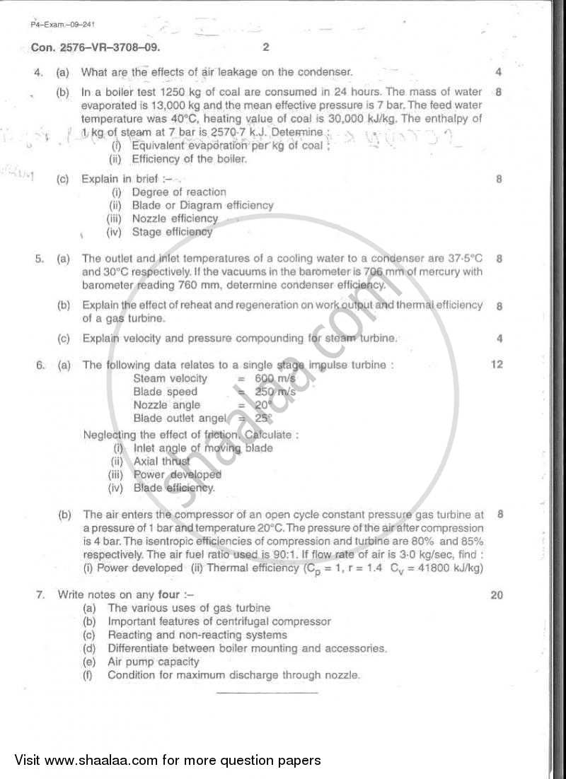 Thermal Engineering 2008-2009 - B.E. - Semester 4 (SE Second Year) - University of Mumbai question paper with PDF download