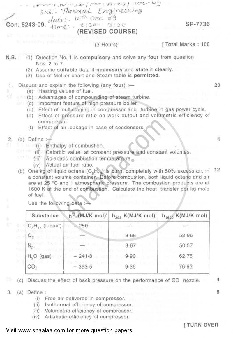 Thermal Engineering 2009-2010 - B.E. - Semester 4 (SE Second Year) - University of Mumbai question paper with PDF download