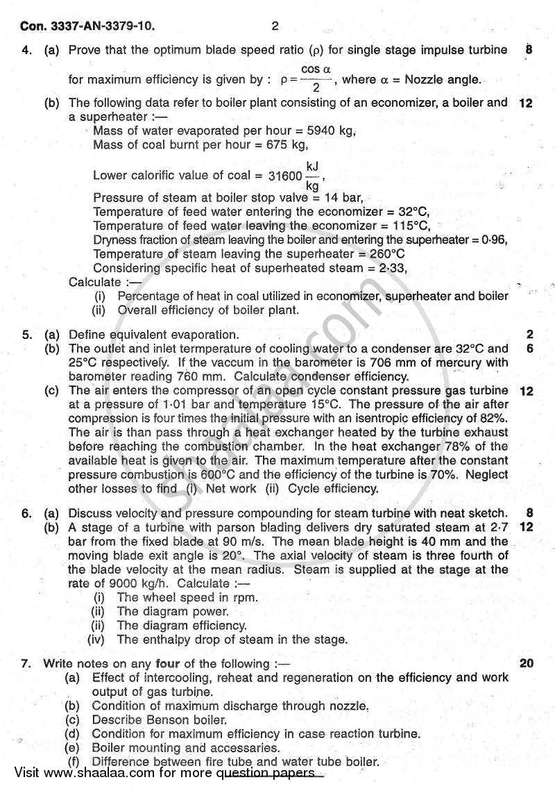 Thermal Engineering 2009-2010 - B.E. - Semester 4 (SE Second Year) - University of Mumbai question paper with PDF download