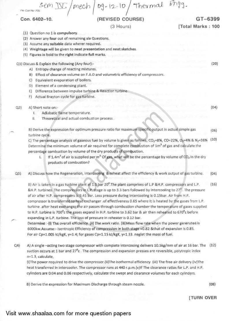 Thermal Engineering 2010-2011 - B.E. - Semester 4 (SE Second Year) - University of Mumbai question paper with PDF download