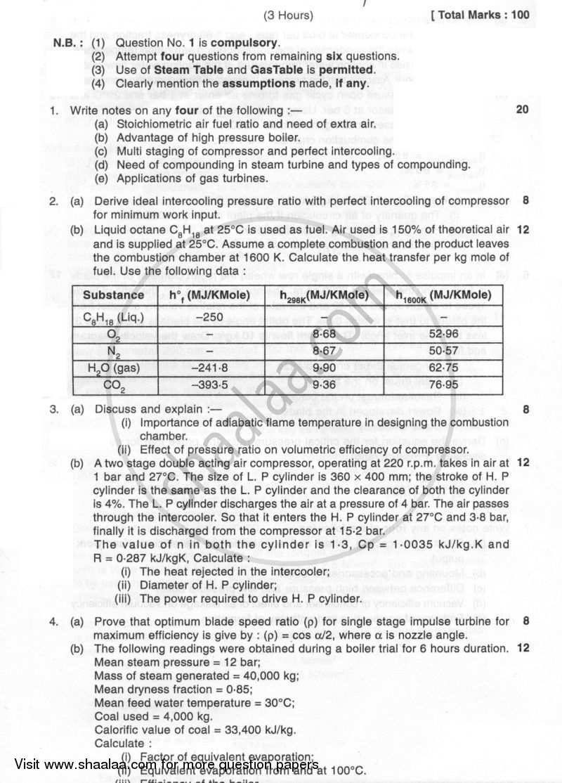 Thermal Engineering 2010-2011 - B.E. - Semester 4 (SE Second Year) - University of Mumbai question paper with PDF download