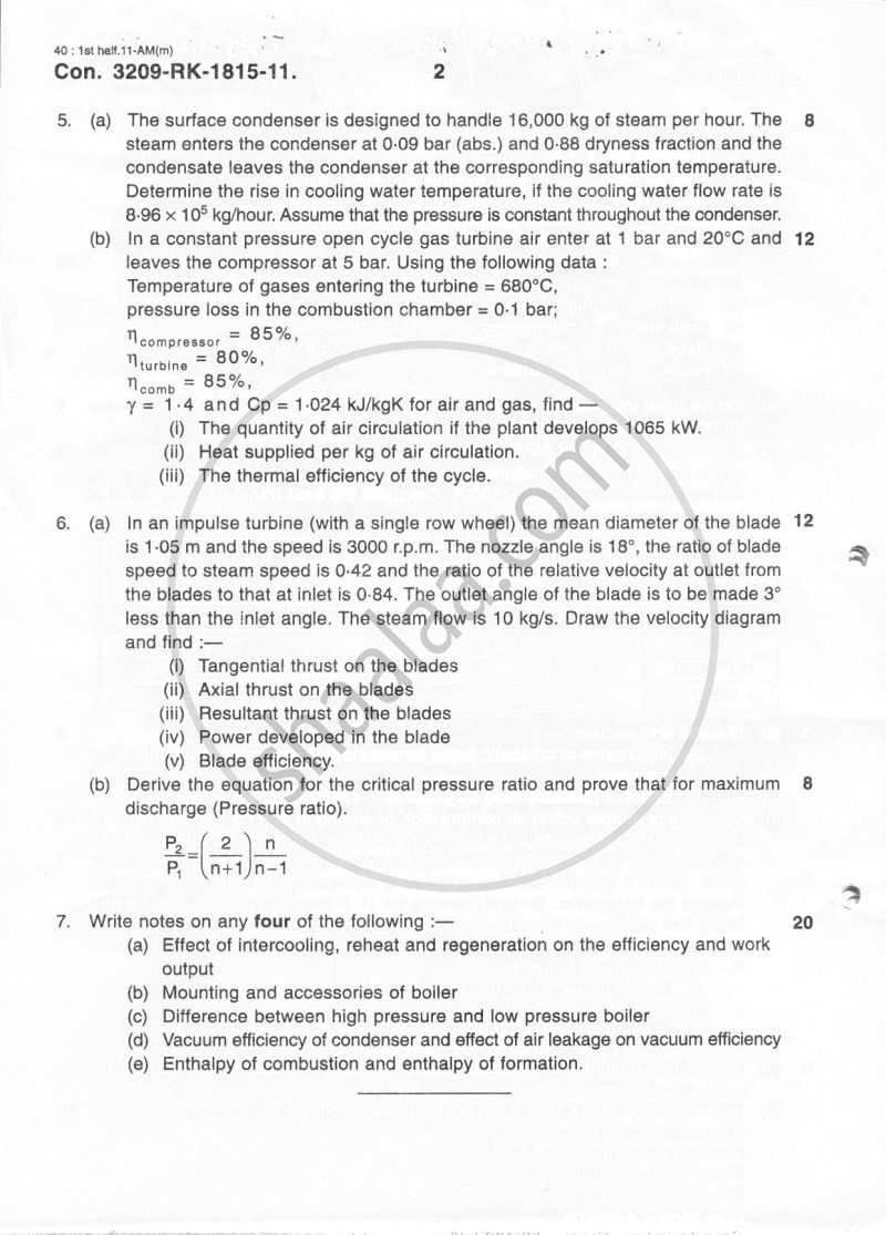 Thermal Engineering 2010-2011 - B.E. - Semester 4 (SE Second Year) - University of Mumbai question paper with PDF download
